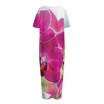 Magenta Orchid Flower Print Short Sleeve Long Nightdress