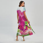 Magenta Orchid Flower Print Short Sleeve Maxi Dress