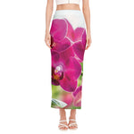 Magenta Orchid Flower Print Side Slit Maxi Skirt