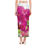 Magenta Orchid Flower Print Side Slit Maxi Skirt
