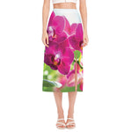 Magenta Orchid Flower Print Side Slit Midi Skirt