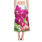 Magenta Orchid Flower Print Side Slit Midi Skirt