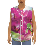 Magenta Orchid Flower Print Sleeveless Baseball Jersey