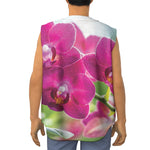 Magenta Orchid Flower Print Sleeveless Baseball Jersey