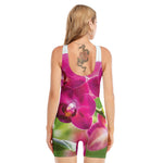 Magenta Orchid Flower Print Sleeveless One Piece Swimsuit