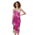 Magenta Orchid Flower Print Slim Fit Midi Cami Dress