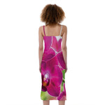 Magenta Orchid Flower Print Slim Fit Midi Cami Dress
