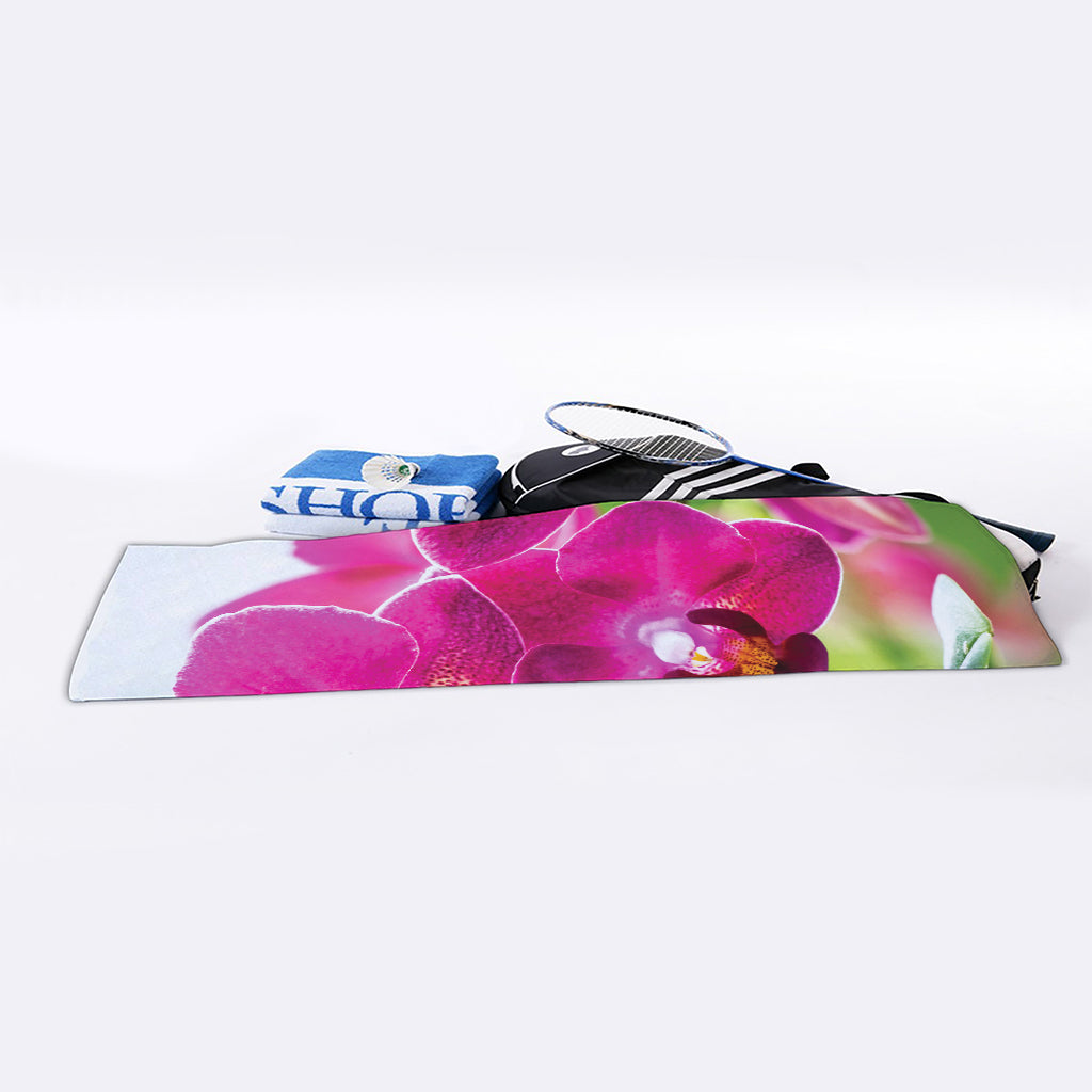 Magenta Orchid Flower Print Sports Towel