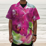 Magenta Orchid Flower Print Textured Short Sleeve Shirt