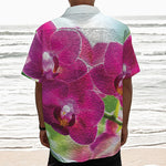 Magenta Orchid Flower Print Textured Short Sleeve Shirt