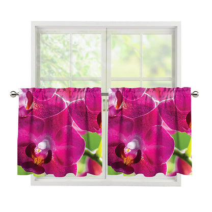 Magenta Orchid Flower Print Tier Curtains