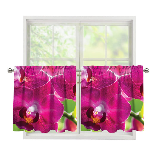 Magenta Orchid Flower Print Tier Curtains