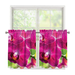Magenta Orchid Flower Print Tier Curtains