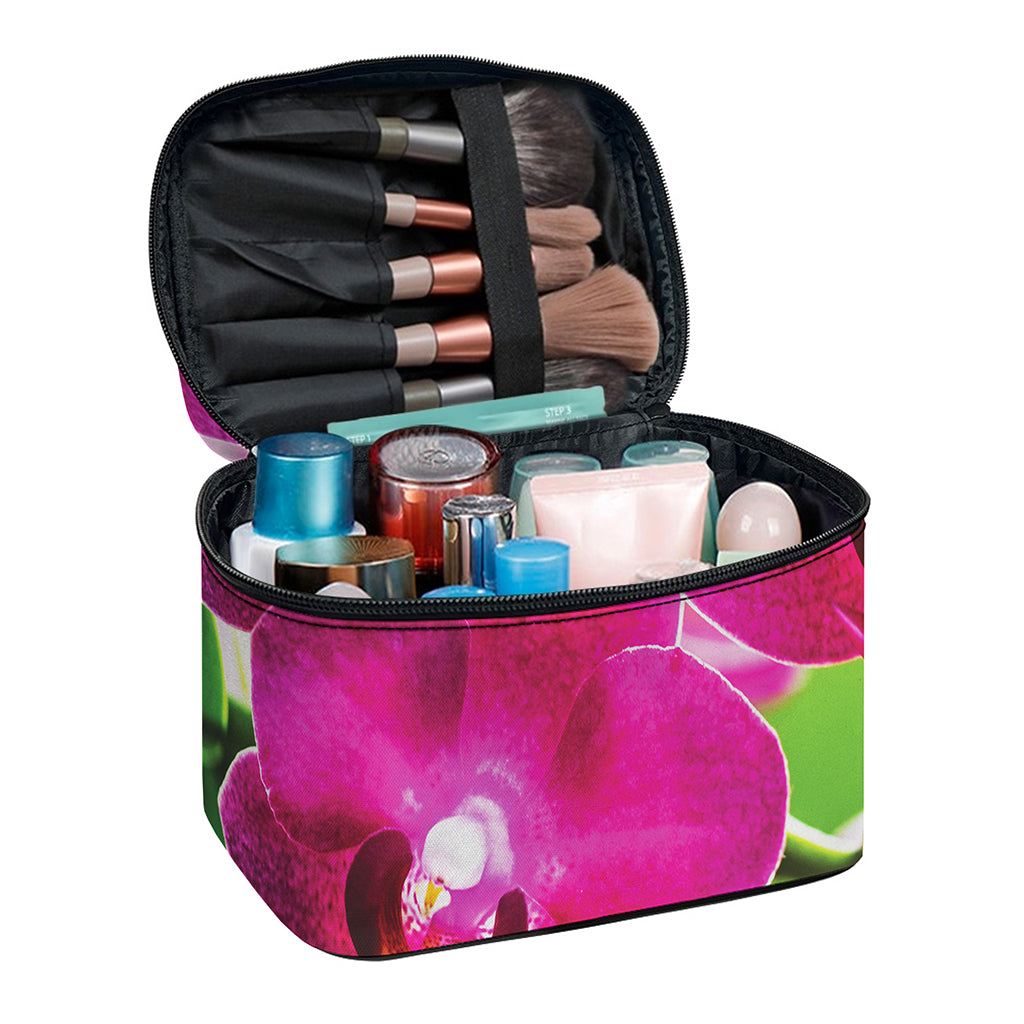 Magenta Orchid Flower Print Travel Makeup Bag