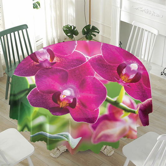 Magenta Orchid Flower Print Waterproof Round Tablecloth
