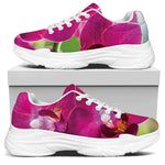Magenta Orchid Flower Print White Chunky Shoes