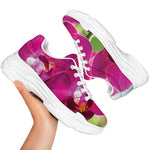 Magenta Orchid Flower Print White Chunky Shoes