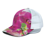 Magenta Orchid Flower Print White Mesh Trucker Cap
