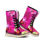 Magenta Orchid Flower Print Winter Boots