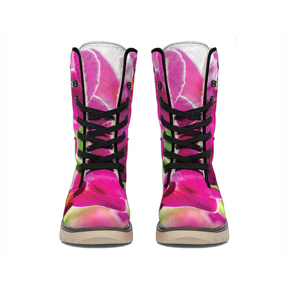 Magenta Orchid Flower Print Winter Boots