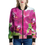 Magenta Orchid Flower Print Women's Bomber Jacket