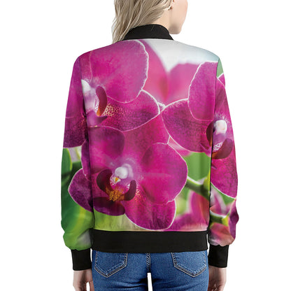 Magenta Orchid Flower Print Women's Bomber Jacket