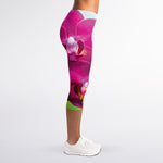 Magenta Orchid Flower Print Women's Capri Leggings