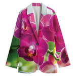 Magenta Orchid Flower Print Women's Cotton Blazer