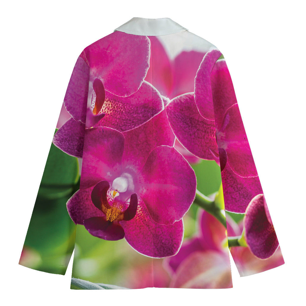 Magenta Orchid Flower Print Women's Cotton Blazer