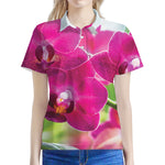 Magenta Orchid Flower Print Women's Polo Shirt