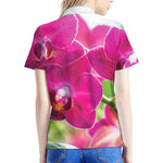 Magenta Orchid Flower Print Women's Polo Shirt