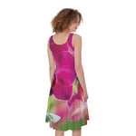 Magenta Orchid Flower Print Women's Sleeveless Dress