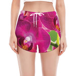 Magenta Orchid Flower Print Women's Split Running Shorts