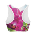 Magenta Orchid Flower Print Women's Sports Bra