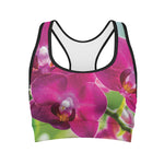 Magenta Orchid Flower Print Women's Sports Bra