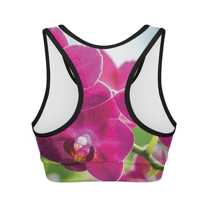 Magenta Orchid Flower Print Women's Sports Bra