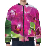 Magenta Orchid Flower Print Zip Sleeve Bomber Jacket