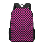 Magenta Pink And Black Checkered Print 17 Inch Backpack