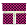 Magenta Pink And Black Checkered Print 3 Piece Kitchen Curtains