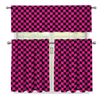 Magenta Pink And Black Checkered Print 3 Piece Kitchen Curtains