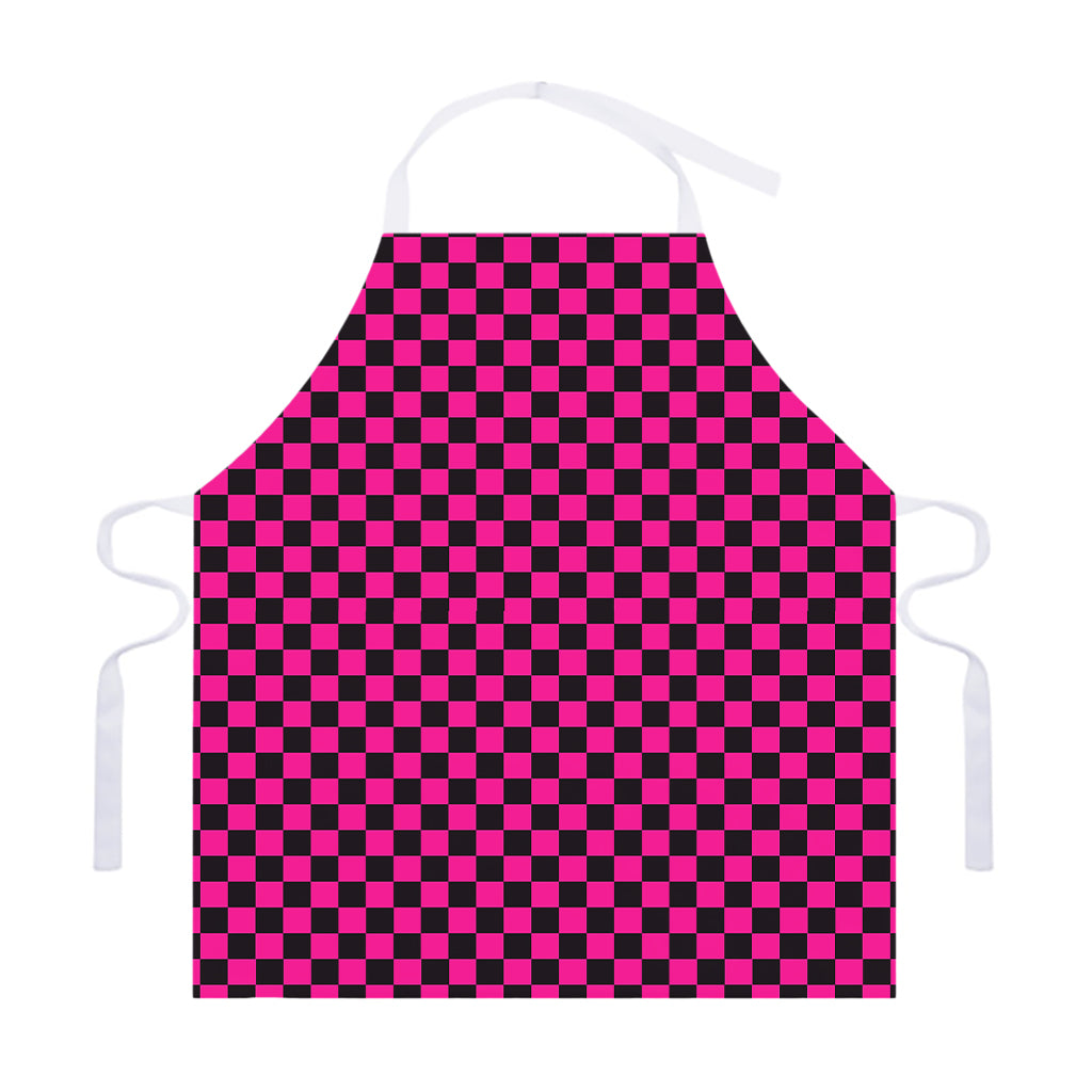 Magenta Pink And Black Checkered Print Adjustable Apron