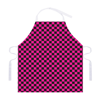 Magenta Pink And Black Checkered Print Adjustable Apron