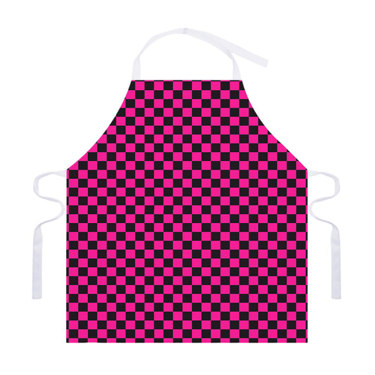 Magenta Pink And Black Checkered Print Adjustable Apron
