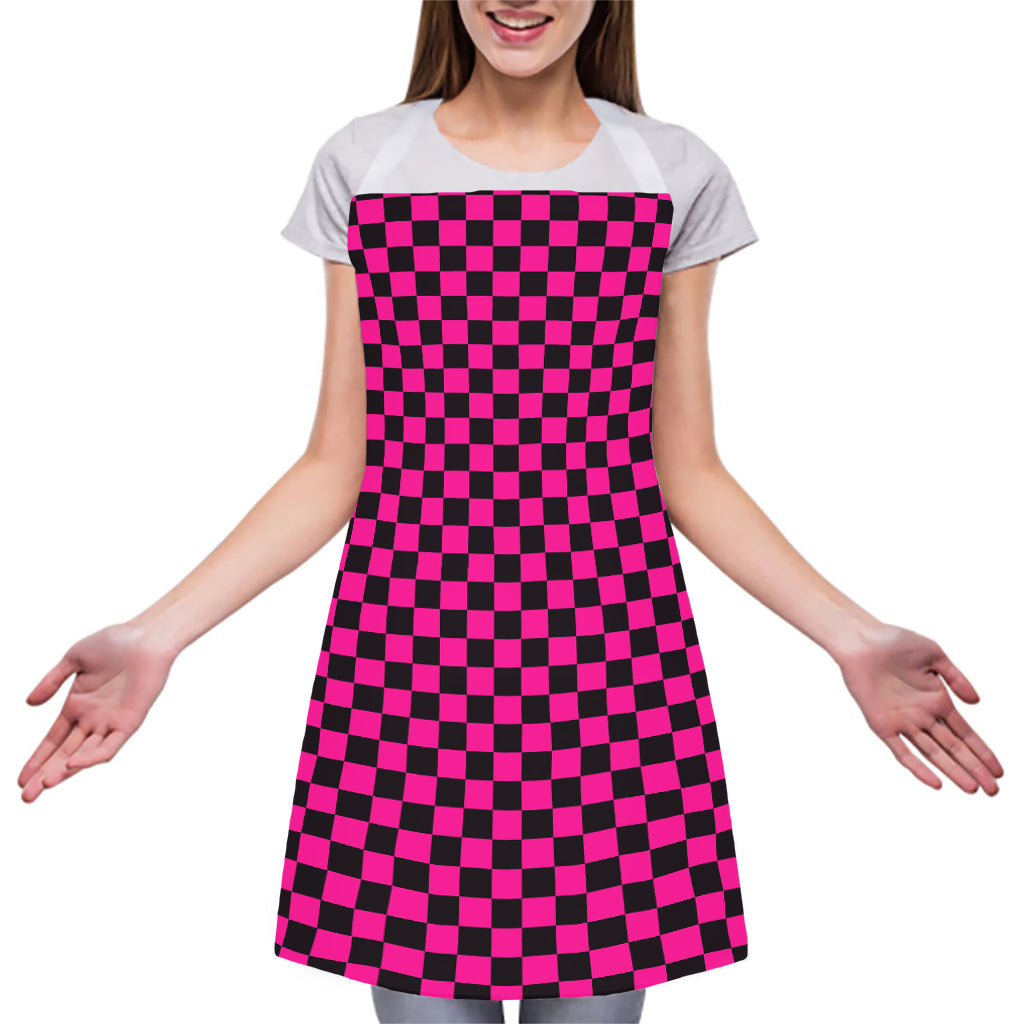 Magenta Pink And Black Checkered Print Adjustable Apron
