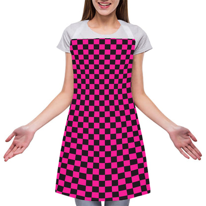 Magenta Pink And Black Checkered Print Adjustable Apron