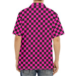 Magenta Pink And Black Checkered Print Aloha Shirt