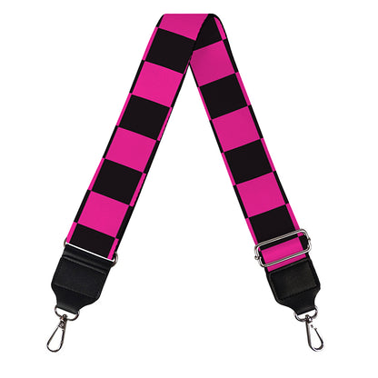 Magenta Pink And Black Checkered Print Bag Strap