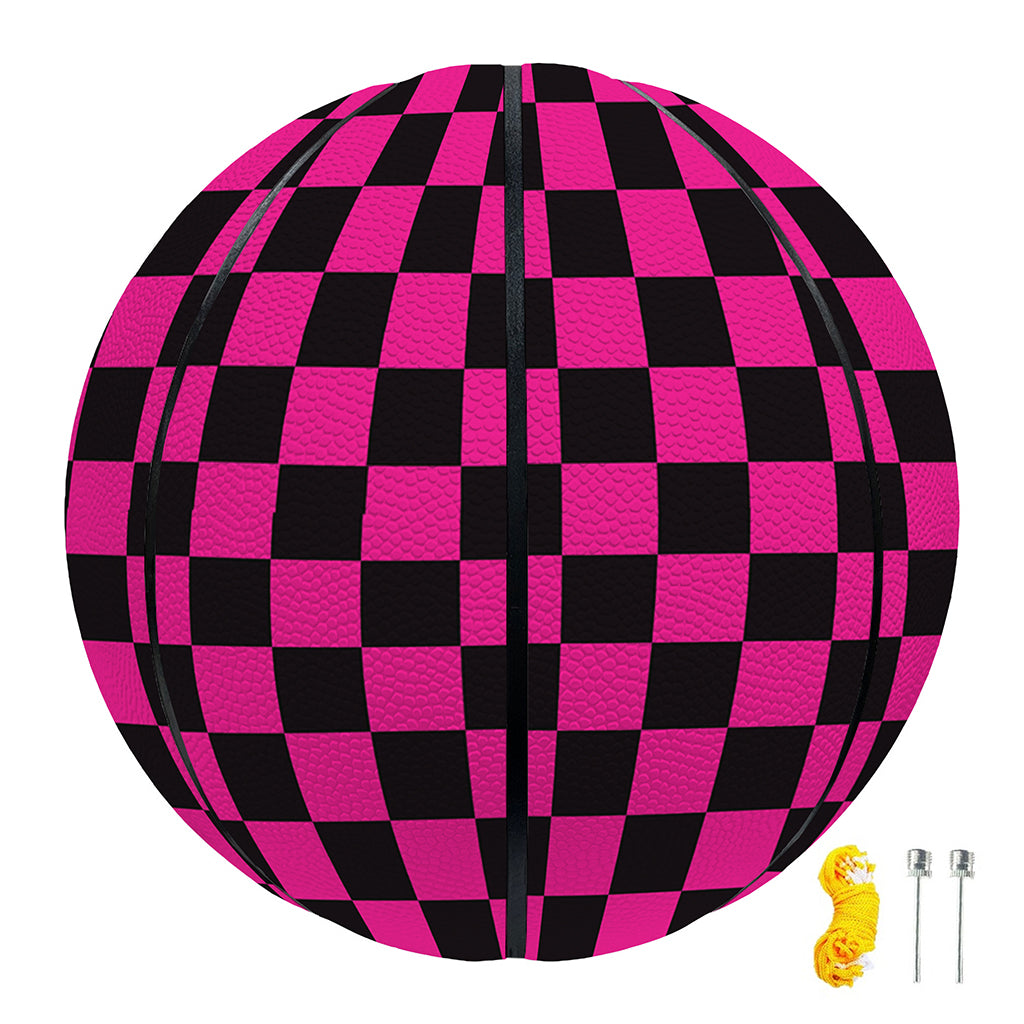 Magenta Pink And Black Checkered Print Basketball