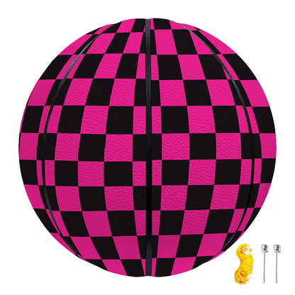 Magenta Pink And Black Checkered Print Basketball