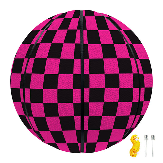 Magenta Pink And Black Checkered Print Basketball